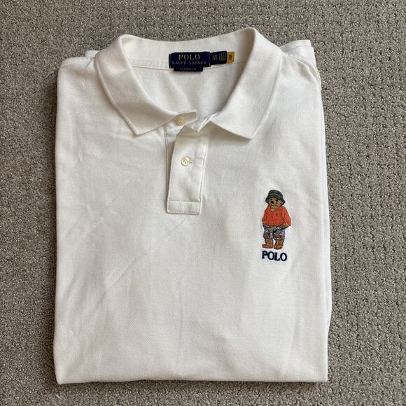 Polo Ralph Lauren White Hawiian Polo Bear Polo Shirt Men Size XXL Cotton - Picture 1 of 9